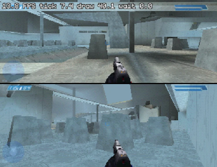 Two-player splitscreen on Hang 'em High in Halo 64