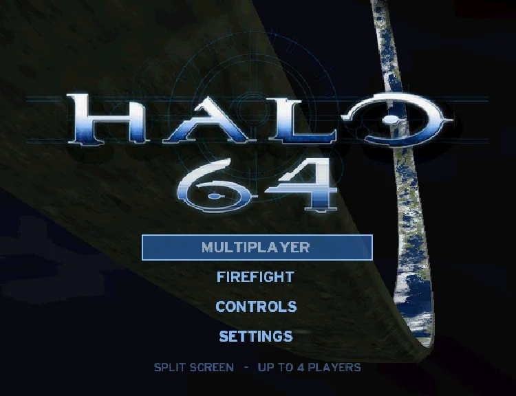 Halo 64 title screen and main menu running in 640x480i interlaced high-res